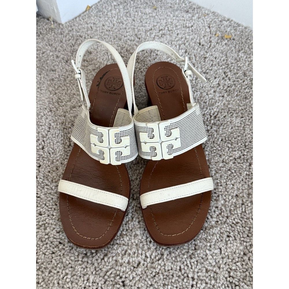 Tory Burch Perforated Laser Cut Lowell 2 White Ivory Sandals Size 8